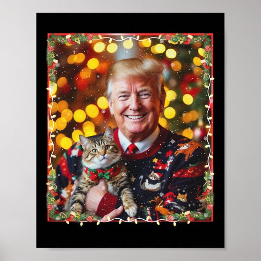 猫好きのための面白いトランプのクリスマスセーター ポスター (正面)