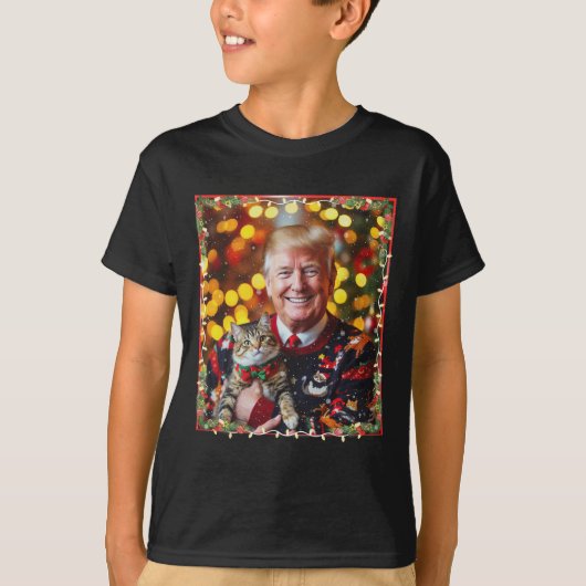 猫好きのための面白いトランプのクリスマスセーター Tシャツ (正面)