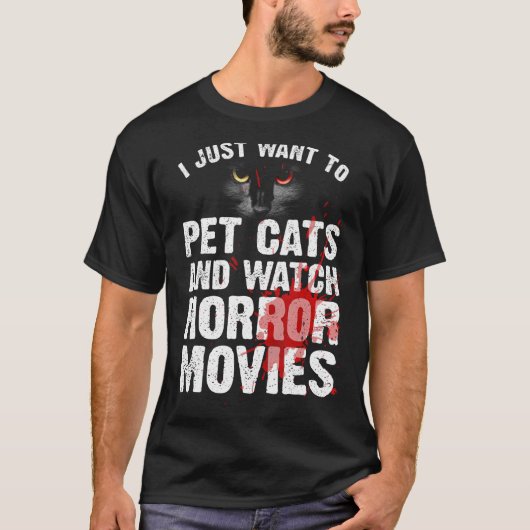 猫好きのための面白いホラー映画 メンズ レディース ハロウィン Tシャツ (正面)