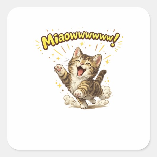 猫好きのための面白い猫ステッカー「ミャオ~~~!」 スクエアシール (正面)