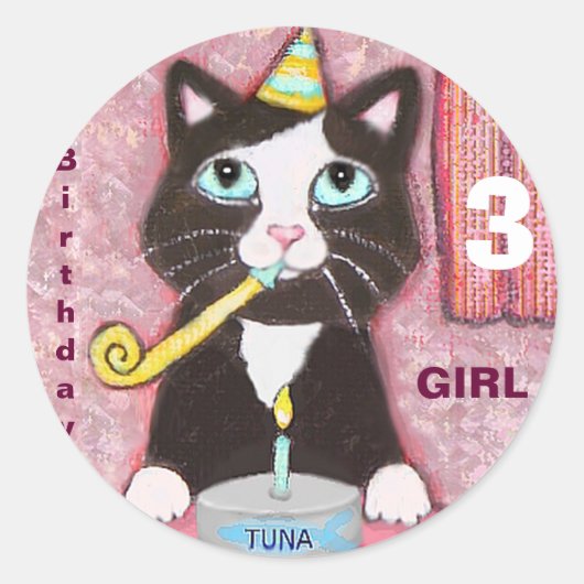 猫好きのカスタム誕生日エージラウンド ラウンドシール (正面)