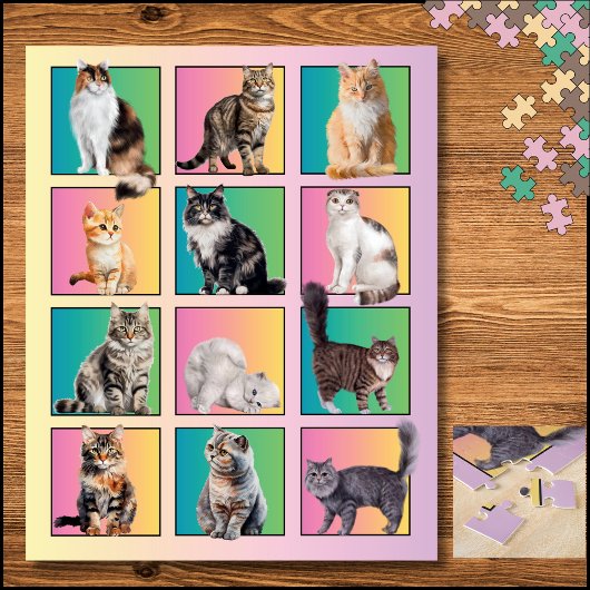 猫好きのカラーブロックコラージパステルパズル ジグソーパズル