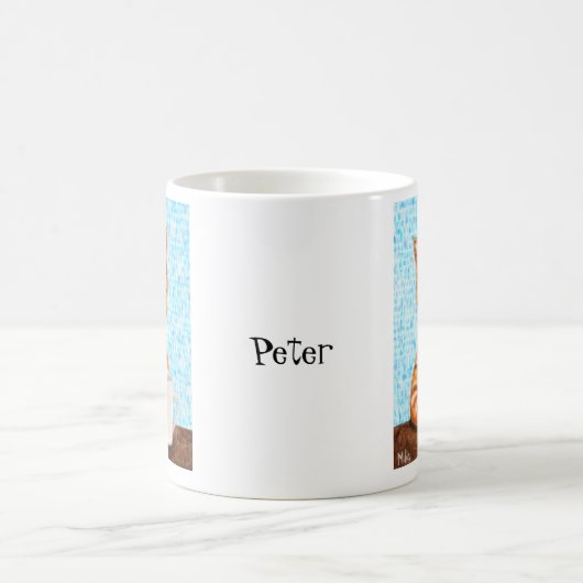 猫好きのギフトのオレンジ虎猫猫の名前をカスタムする コーヒーマグカップ (中央)