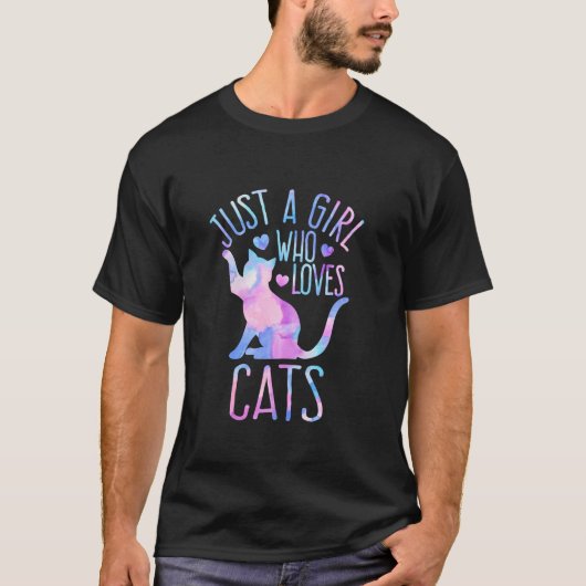 猫好きのジャストガール銀河系猫好き Tシャツ (正面)