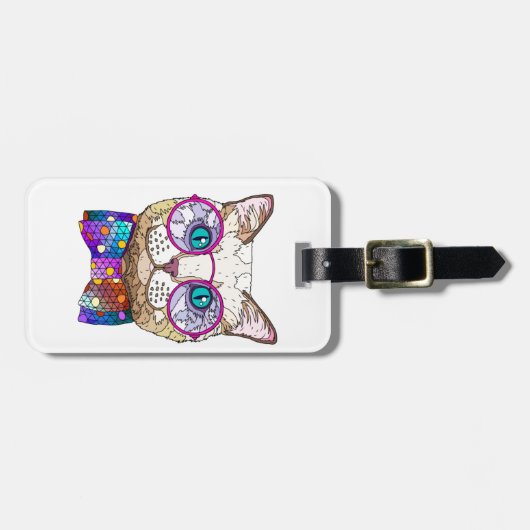 猫好きのヒップスターパーソナライズされたネコ ラゲッジタグ (正面横)