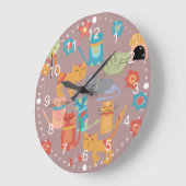 猫好きのピンクのためのかわいくカラフルな子猫猫のギフト ラージ壁時計 (傾斜)