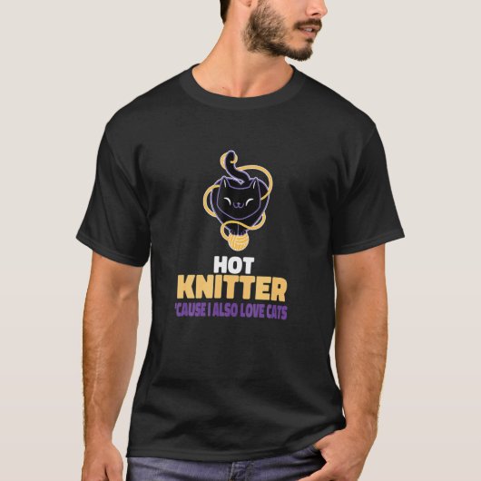 猫好きのホットニット編み物 Tシャツ (正面)