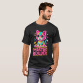 猫好きのマスタービルダー つくろう ブロック おもちゃ Tシャツ (正面フル)