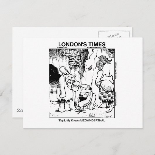 猫好きのマンガ・ギフト「Meownderthals」 ポストカード (正面/裏面)