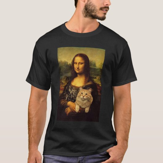 猫好きのモナ・リサ（猫の毛皮） Tシャツ (正面)