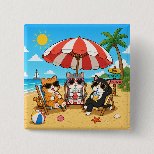 猫好きの夏の楽しみ 缶バッジ (正面)