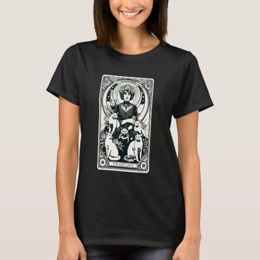 猫好きの女性とその周りの猫たち タロット Tシャツ (正面)