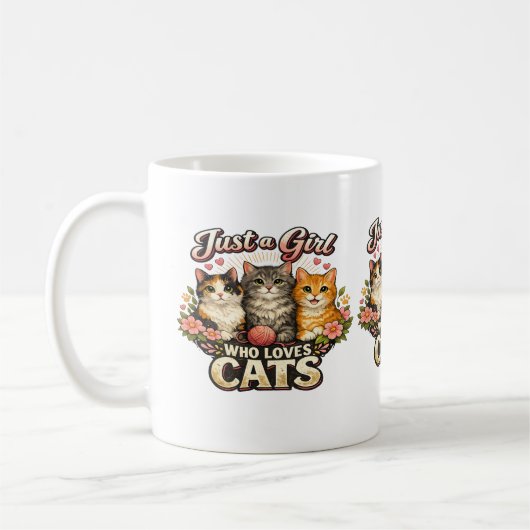 猫好きの気分 – かわいい猫のデザイン コーヒーマグカップ (左)