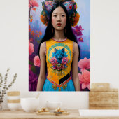 猫好きの花の女の子 ポスター (キッチン)