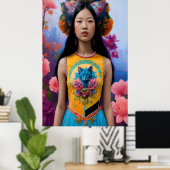 猫好きの花の女の子 ポスター (ホームオフィス)