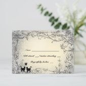 猫好きの華美な灰色および金ゴールドRSVP 出欠カード (スタンド正面)