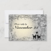 猫好きの華美な灰色および金ゴールドRSVP 出欠カード (裏面)