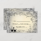 猫好きの華美な灰色および金ゴールドRSVP 出欠カード (正面/裏面)