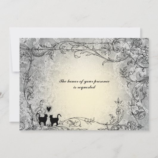 猫好きの華美な灰色の金ゴールドのヴィンテージの結婚 招待状 (裏面)