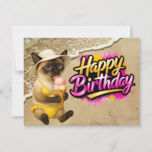 猫好きの誕生日に最適なビーチをテーマにしたカード ポストカード