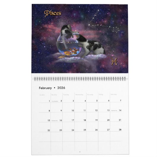 猫好きの〔占星術の〕十二宮図😻予定表 カレンダー (2月 2026)