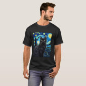 猫好きへのギフトのためのゴッホの星空の猫 Tシャツ (正面フル)