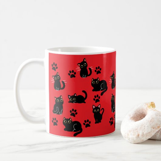 猫好きへのプレゼントに最適な黒猫のマグカップ コーヒーマグカップ (ドーナツ)