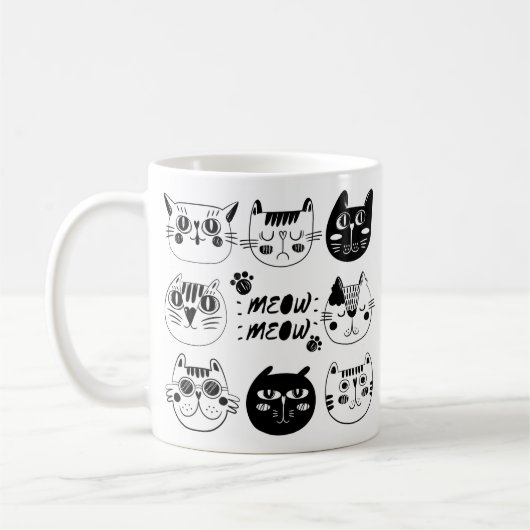 猫好きへの最高のプレゼント - Meow, Meow マグカップ (左)