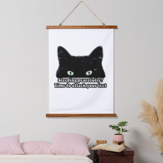 猫好きや子猫の飼い主の不機嫌な猫ミーム 吊り下げ型タペストリー (寝室)