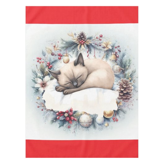 猫好きをテーマにしたシャム猫クリスマス テーブルクロス (正面)