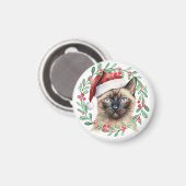 猫好きをテーマにしたシャム猫クリスマス マグネット (正面/裏面)