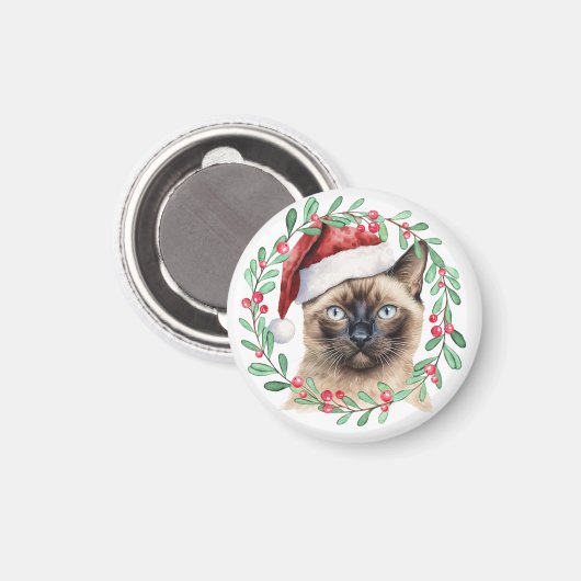 猫好きをテーマにしたシャム猫クリスマス マグネット (正面/裏面)