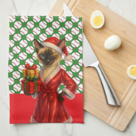 猫好きをテーマにした野球クリスマス キッチンタオル