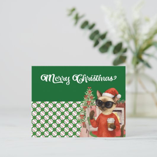 猫好きをテーマにした野球クリスマス シーズンポストカード (スタンド正面)