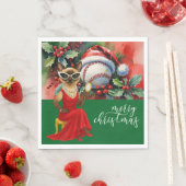 猫好きをテーマにした野球クリスマス スタンダードランチョンナプキン (インサイチュ)