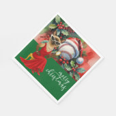 猫好きをテーマにした野球クリスマス スタンダードランチョンナプキン (角)