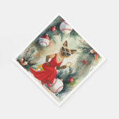 猫好きをテーマにした野球クリスマス スタンダードランチョンナプキン (角)