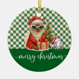 猫好きをテーマにした野球クリスマス セラミックオーナメント