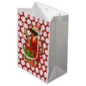 猫好きをテーマにした野球クリスマス ミディアムペーパーバッグ (正面アングル)