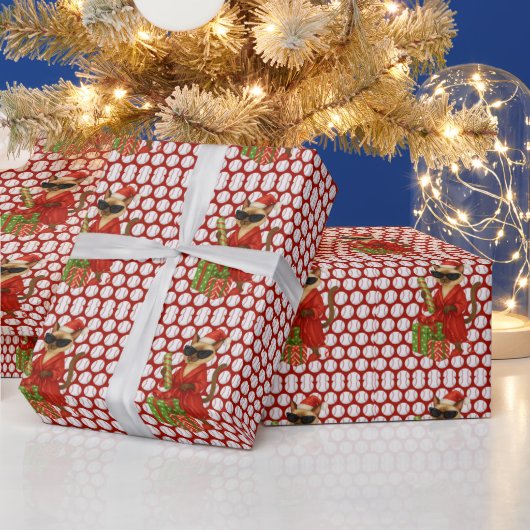 猫好きをテーマにした野球クリスマス ラッピングペーパー (クリスマス)