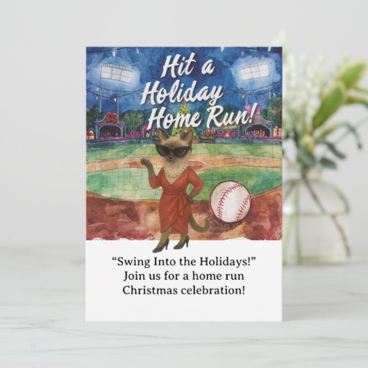猫好きをテーマにした野球クリスマス 招待状 (スタンド正面)