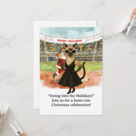 猫好きをテーマにした野球クリスマス 招待状