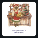 猫好きをテーマにしたCat Christmasベーカリー スクエアシール<br><div class="desc">猫クリスマスベーカリーをテーマにした猫好きスクエアステッカー</div>