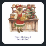 猫好きをテーマにしたCat Christmasベーカリー スクエアシール<br><div class="desc">猫クリスマスベーカリーをテーマにした猫好きスクエアステッカー</div>