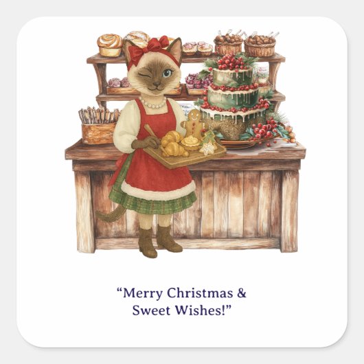 猫好きをテーマにしたCat Christmasベーカリー スクエアシール (正面)