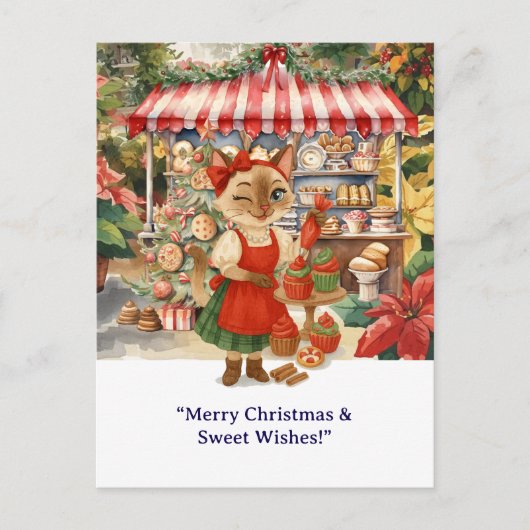 猫好きをテーマにしたCat Christmasベーカリー ポストカード (正面)