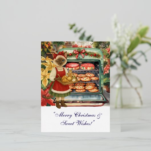 猫好きをテーマにしたCat Christmasベーカリー 箔シーズンポストカード (立ち正面)