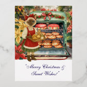 猫好きをテーマにしたCat Christmasベーカリー 箔シーズンポストカード (正面)