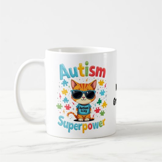 猫好きを愛する 自閉症は私の超能力 コーヒーマグカップ (左)