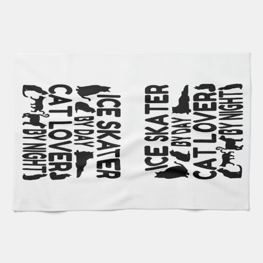 猫好きアイススケーター キッチンタオル (横)